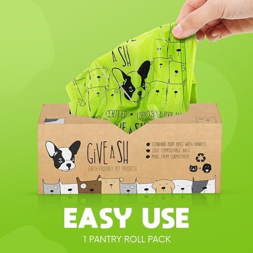 Certified Home Compostable Dog Poop Bags with Handles, Pantry Roll of 120