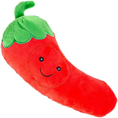 Giftable World Pet Plush Pet Toy Fruits, Cupcakes, Ice Creams, Mug with Squeaker Dog Chew Toy (9" Chili Pepper)