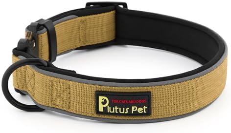 Plutus Pet Tactical Dog Collar, Reflective, Adjustable Heavy Duty Dog Collar, Soft Padded and Comfortable, for Small Medium and Large Dogs (Brown, XL)