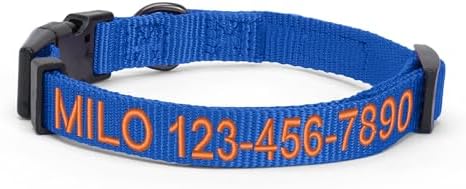 Pawtitas Personalized Dog Collar Small Dog Collar Embroider with Name Phone Number Puppy Collar Adjustable Customized Collar for Small Dogs Breeds Puppy Blue Dog Collar