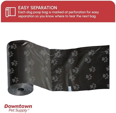 Downtown Pet Supply Poop Bags for Dogs with Dispenser, 220 Count - Leak-Proof Dog Waste Bags and Bone-Shaped Dog Poop Bags Holder for Leash - Black with Paw Prints, 12.5" x 8.5"