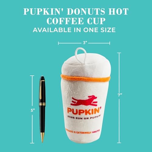 Haute Diggity Dog Pupkin' Donuts Hot Coffee Cup Plush Dog Toy, Funny Parody