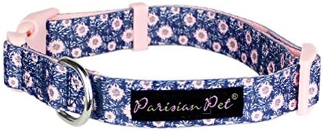 Parisian Pet Floral Dog Collar - Adjustable Midnight Blossoms Girl Pet Collar with Secure Buckle and Metal D-Ring - Comfortable Designer Puppy Collars - Durable Nylon Dog Collars for Large Dogs