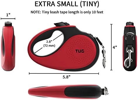 TUG Tiny Retractable Dog Leash, 10 ft (Extra Small, Red)