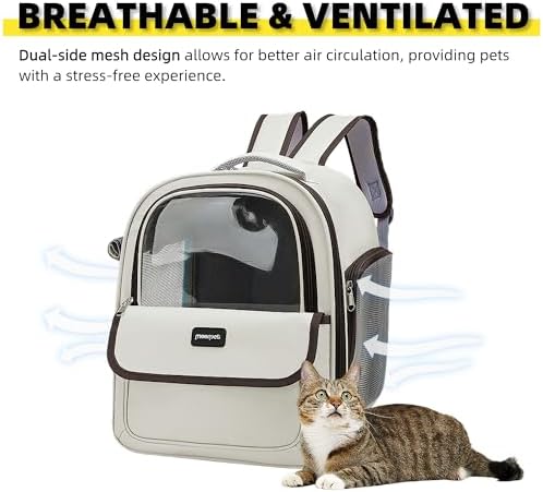Cat Backpack Carrier for Travel & Hiking - Large Space, Durable & Breathable Pet Carrier for Cats & Small Dogs - Anti-Scratch, Escape-Proof Design (Brown, Large)