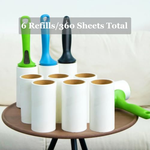 4.6 inch Giant Lint Roller Refills for Evercare Giant Lint Rollers and T Handle Lint Roller Extreme Stick Pet Hair Remover Adhesive Refills 6 Rolls 60 Sheets per Roll Total 360 Sheets