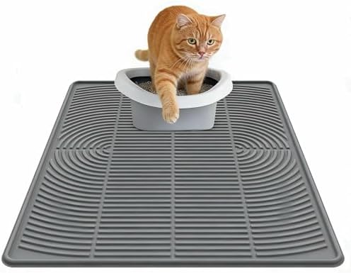 SORKUT Cat Litter Mat for Litter Box, 40x28 Inch Extra Large Silicone Litter Trapping Mat, Waterproof & Non-Slip Floor Protector, Soft on Kitty Paws, Easy to Clean & Durable, Gray