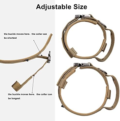 DAGANXI Tactical Dog Collar, Adjustable Military Training Nylon Dog Collar with Control Handle and Heavy Metal Buckle for Medium and Large Dogs, with Patches and Airtags Case (M, Brown)