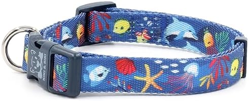 KIKI & RIKI Soft Nylon Dog Collar for Small Dogs, Adjustable, Quick-Release Buckle, Size S (Neck 9.4-14.6"), Blue Artist-Designed Print
