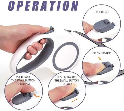 Retractable Dog Leash, 16 FT Retractable Leash for Dogs 0-55 lbs, Strong Nylon Tape No Tangle, One-Handed Brake, Pause, Lock, Perfect for Medium Large Dogs, White