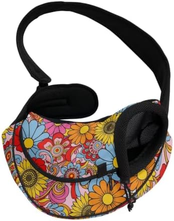 COEQINE Dog Walking Bag Crossbody Carrier Sling for Pet Cute Hippie Floral