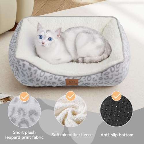 Zerbuger 20in White Leopard Rectangle Cat Dog Bed Machine Washable Sofa