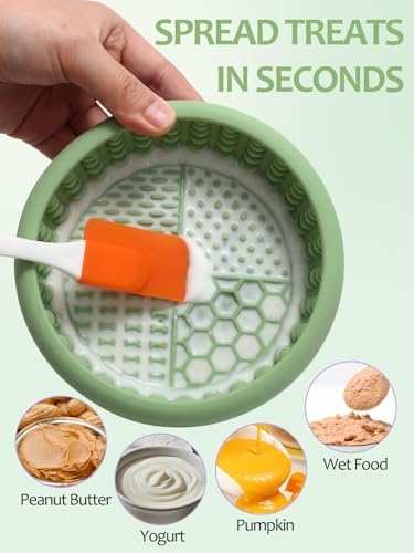 Dog Lick Bowl with Brush and Scraper, Anxiety Relief Lick Mat for Dogs, Non-Slip Freeze Licking Bowl Enrichment Puzzle Feeder for Distraction, BPA Free Silicone, Dishwasher Safe