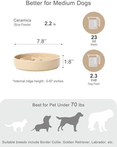 Ceramic Slow Feeder Dog Bowl, Apricot, Medium