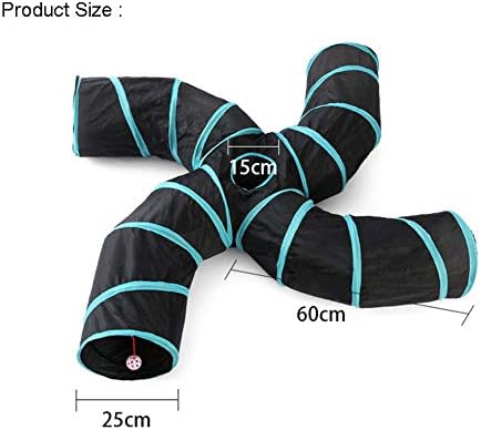 Cat Tunnels S-Way Crinkle Play Toys Collapsible Tube with Ball Maze Cat House Pet Interactive for Cat Puppy Kitten Rabbit 4-Way Tunnel