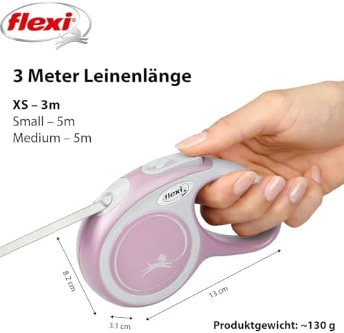 Flexi New Comfort Tape Grey & Rose Extra Small 3m Retractable Dog Leash/Lead for Dogs up to 12kg/26lbs