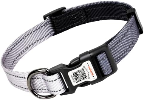 Personalized Dog Collar with QR Code Dog Tag, Black&Gray M