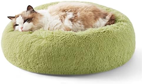 Bedsure Calming Cat Beds Donut Round Washable Kitten Bed,20 inches Green