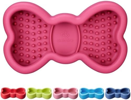 Lick Mat for Dogs, Animire Anti-Spilled Bow Tie Lick Bowls for Anxiety Relief, Silicone Slow Feeder Licking Pad with Suction Cups, Freezeable Dog Enrichment Toy for Boredom and Distraction(Rose,S)