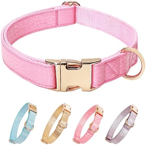 Glare Hot Pink Dog Collar Leather and Nylon Double Layer Thickened Design