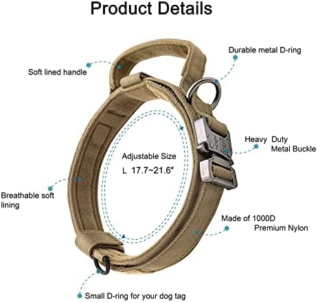 Tactical Dog Collar and Leash Set with Handle for Large Dogs