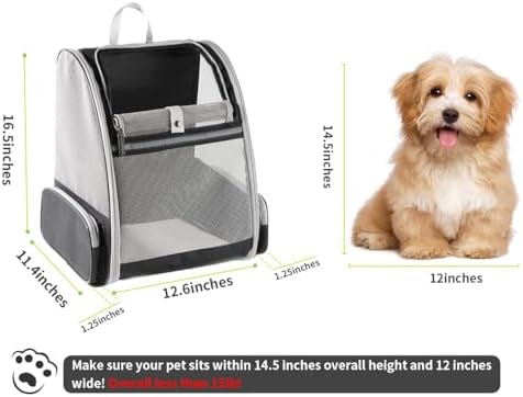 Pet Aura Portable Outdoor Pet Carrier Backpack. with Dual Ventilation System & See Through Cabin. Travel Bag for Small Dog/cat (Gray).