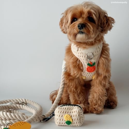 Lucy & Co. Main Squeeze Crochet Dog Poop Bag Holder and Dispenser, Clips to Leash, Water-Repellent Neoprene, Includes Refill Roll