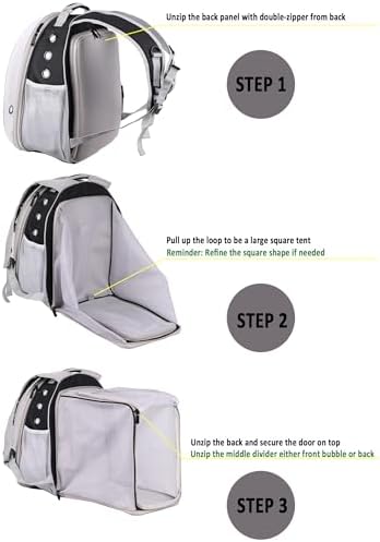 Square Back Extension Pet Backpack Carrier for Cat and Small Puppy up to 12 Pounds, Clear Space Capsule Astronaut Transparent Bubble Window Backpack to Carry and Transport Cat to Vet and Traveling