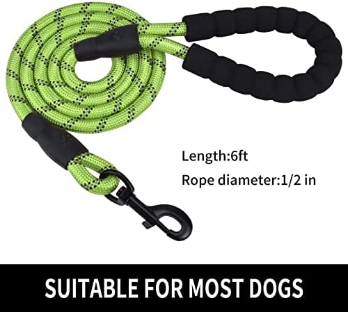 6FT Reflective Dog Leash with Padded Handle for All Dog Sizes.Green