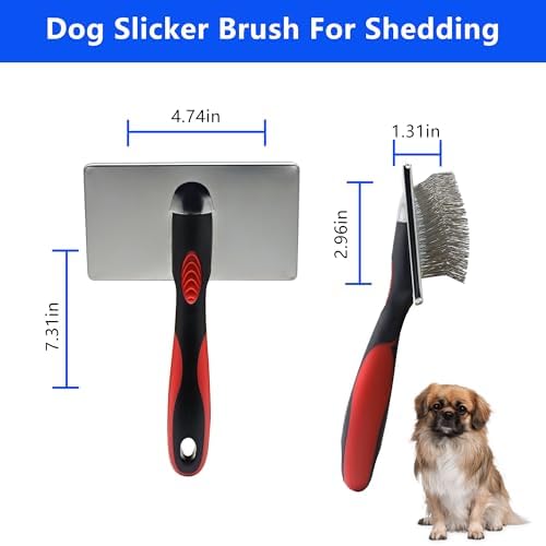 Slicker Brush for Dogs, Deshedding Dog Brush - Removes Loose Fur and Tangles, 1"" Extra Long Pins Go Deep Into The Undercoat, Professional Grade Dog Brush for Shedding, Large, Red