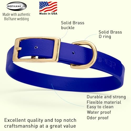 Viper Biothane Heavy Duty Waterproof Dog Collar Strong Coated Nylon Webbing w/Solid Brass Hardware Odor-Proof Easy to Clean High Performance Fits Small Medium or Large Dogs, Blueberry Royal