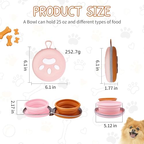 Collapsible Dog Bowls, 2-in-1 Pet Food Water Feeder Brown Pink