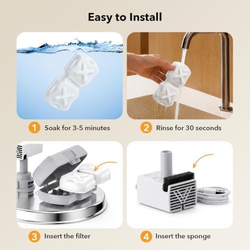 32-Piece Stainless Steel Cat Water Fountain Filter Replacement -16 Cat Fountain Filters+16 Sponges & 1 Brush, Compatible with 74oz/88oz/108oz Stainless Steel Pet Fountains