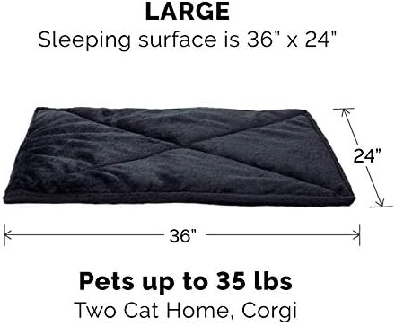 Furhaven ThermaNAP Self-Warming Cat Bed for Indoor Cats & Large/Medium Dogs, Washable & Reflects Body Heat - Quilted Faux Fur Reflective Bed Mat - Black, Large