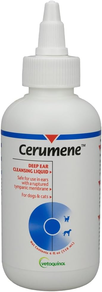 Vetoquinol Cerumene Deep Ear Cleansing Liquid - Ear Cleaner with Gentle Formula for Cats & Dogs - Supports Wax Softening & Canal Comfort - Quick-Drying Liquid Form - 4oz