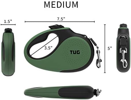 TUG Original Retractable Dog Leash, 16 ft (Medium, Green)