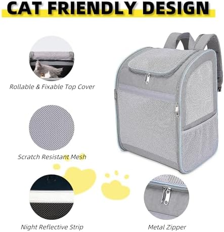 Cat Backpack Carrier - Large Space, Breathable Mesh, Anti-Scratch, Reflective Strip - Foldable Pet Carrier for Travel, Hiking & Outdoor Activities - Fits Cats & Small Dogs (Grey, X-Large)