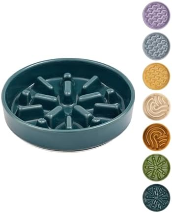 Ceramic Slow Feeder Dog Bowl, Blue, Medium