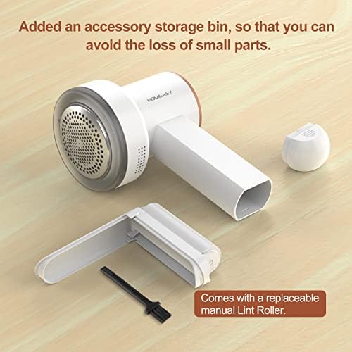 HOMEASY Fabric Shaver, Rechargeable Lint Remover for Clothes White