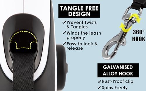 LUVON Retractable Dog Leash – 16ft Tangle-Free Extendable Lead | Ergonomic Handle | Heavy Duty Nylon Tape | Poo Bag Dispenser + 15 Bags Included | Retractable Leash for Medium Large Dogs Up to 66lbs