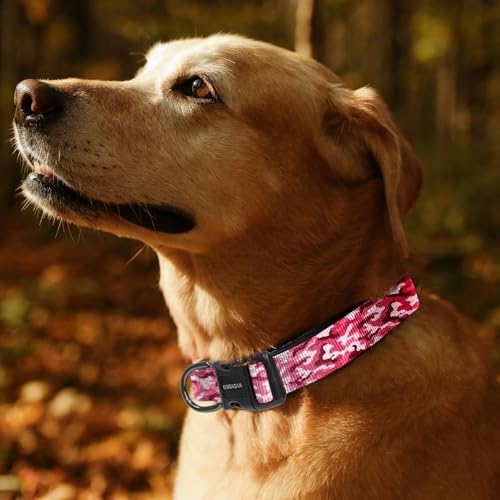 Kazazoo Large Dog Collar, Reflective Collar,No Pull,Heavy Duty Collar,Soft Neoprene & Quick Release Buckle Dog Collars for Labrador,German Shepherd,Golden Retriever Pink camo-L