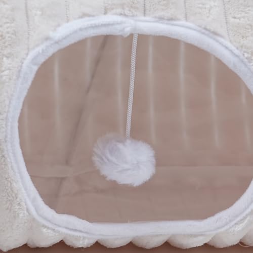 FORMYCATIE Luxurious Cat Tunnel,43" Straight Cat Tunnel Toys with Balls for Indoor,Collapsible Peekaboo Cave for Kitten （White Stripe）