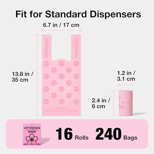 VETRESKA Dog Poop Bags with Handles 240 Count, Floral Scented Waste Bags