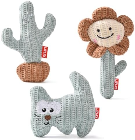 LIFLIX 3PCS Catnip Cat Toys, Cute Cat Nip Plush Toys for Indoor Cats, Interactive Small Cat Kicker Toys(3 Shapes)