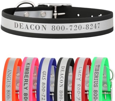 dogIDs Personalized Reflective Waterproof Dog Collar - Custom, Durable, Adjustable, Odor Resistant, Safe, Engraved - Black, 1 in x 16 in (Fits Neck Sizes: 14-18 in)