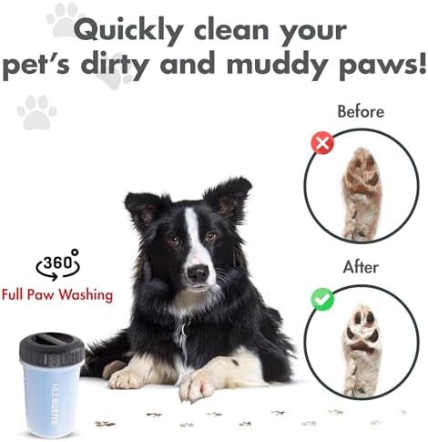 Dexas Lidded MudBuster Medium Dog Paw Cleaner, Pro Blue, Fits 1.5"-2.5" Wide Paws, Gentle Silicone Bristles for Quick, Easy Cleaning