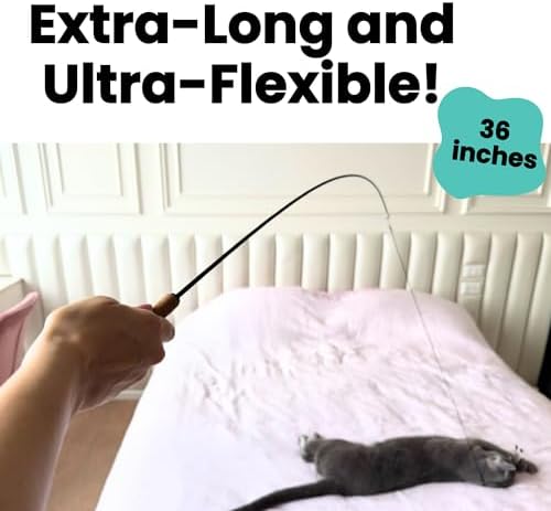 Forever Stick with Cat Toys and Strings Bundle - The Unbreakable Cat Wand Toy, Durable Cat Toy Wand, Extra Long Cat String Toy, Cat Fishing Pole Toy for Bored Indoor Adult Cats, Cat Stick Toy