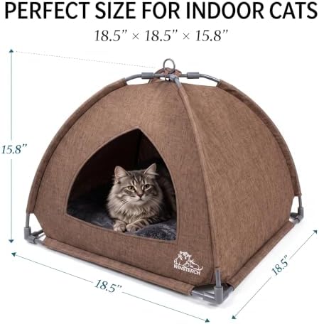 Winsterch Brown Cat Tent Covered Pet House for Indoor Cats Washable Cushion
