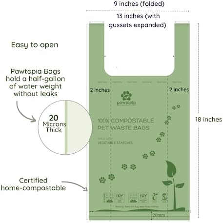Pawtria Home Compostable XL Poop Bags with Handles, 100 Bags, Mega Roll