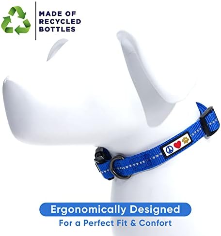 Pawtitas Recycled Dog Collar with Reflective Stitched Puppy Collar Made from Plastic Bottles Collected from Oceans Medium Blue Ocean